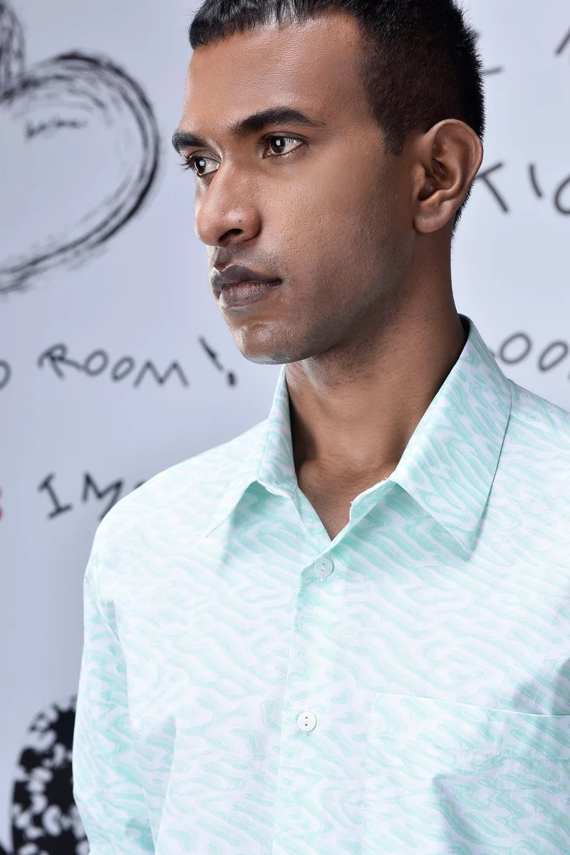 Genes Lecoanet Hemant Labyrinth Cotton Regular Fit Shirt- Nile Green